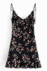 Vestido corto mini estampado negro sin mangas